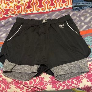 black a&f athletic shorts with grey biker shorts built in